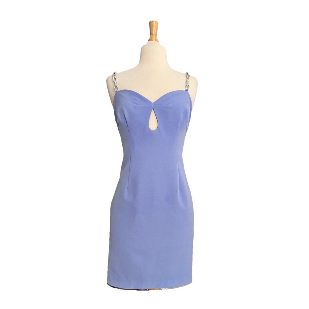 Aidan by Aidan Mattox Blue Purple Silver Chain Strap Sheath Mini Dress Sz 6 $195